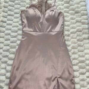 Elegant Satin Lace-Trimmed Dress